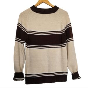 Vintage Ferranti California Striped Raglan Knit Sweater Brown & Cream Acrylic